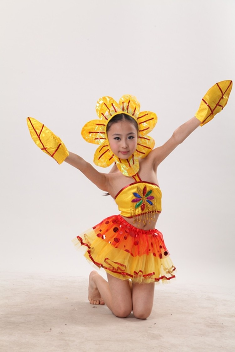 圣诞儿童舞蹈服装花儿朵朵向太阳演出服向日葵纱裙群体表演服男女