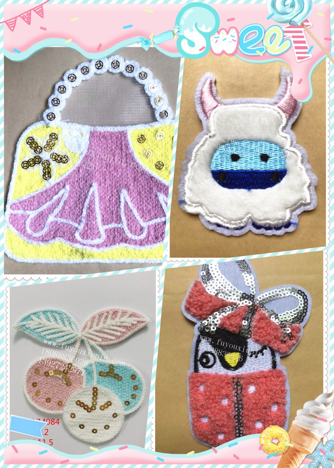 新款上市绣花厂定制 纺织玫瑰花珠片毛巾绣玫瑰布贴徽章特种绣