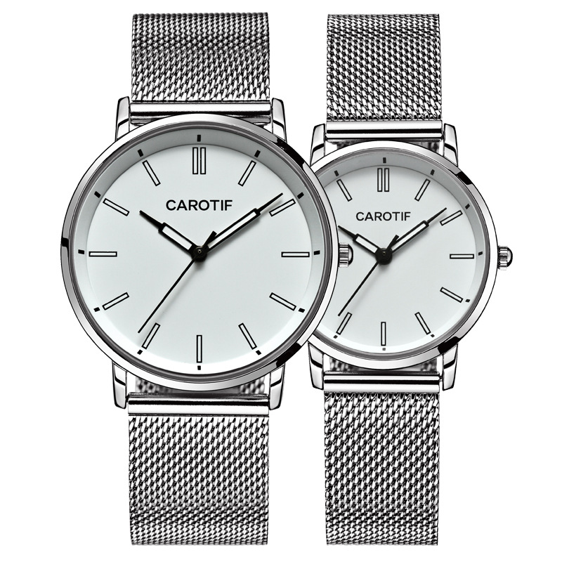 卡罗蒂夫真皮超薄手表情侣皮带时尚男表学生腕表钢带防水石英表