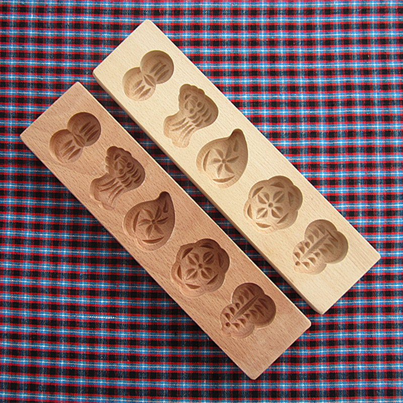 5孔花模木质烘焙模具冰皮月饼点心绿豆糕南瓜饼 干年糕馒头模具