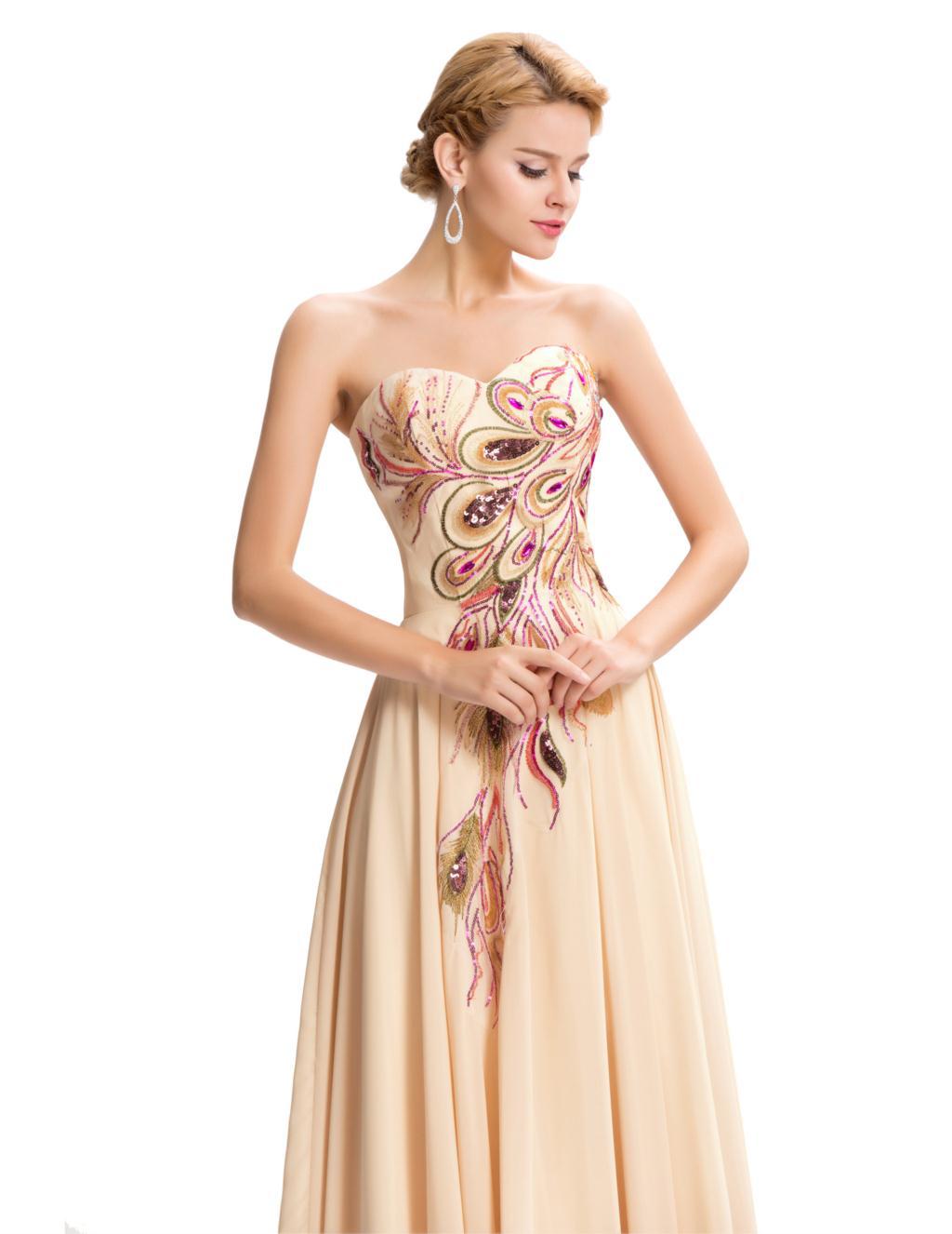 2019新款刺绣孔雀晚礼服拖地长海军蓝色紫色黑色晚礼服礼服雪纺