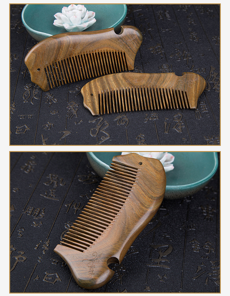 厂家批发精品绿檀木鱼梳子小号鱼形 12.5cm按摩梳子直销景区热销