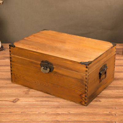 烤色做旧抓阄礼盒 复古带锁木箱子 实木收纳盒箱支持定做logo刻字