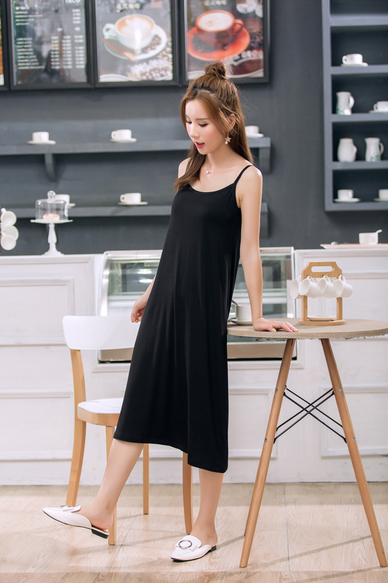 莫代尔中长裙居家裙连衣吊带裙打底裙衬裙宽松圆领1793