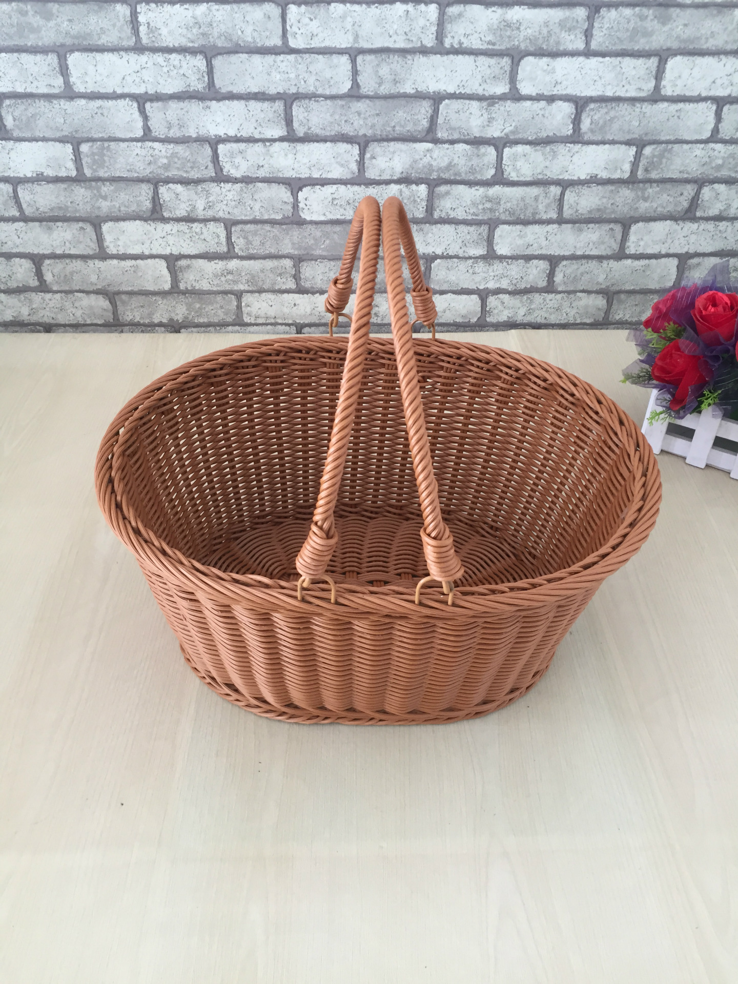 仿藤编手提篮 椭圆形水果篮蔬菜筐零食篮筐收纳盒野餐篮厂家批发