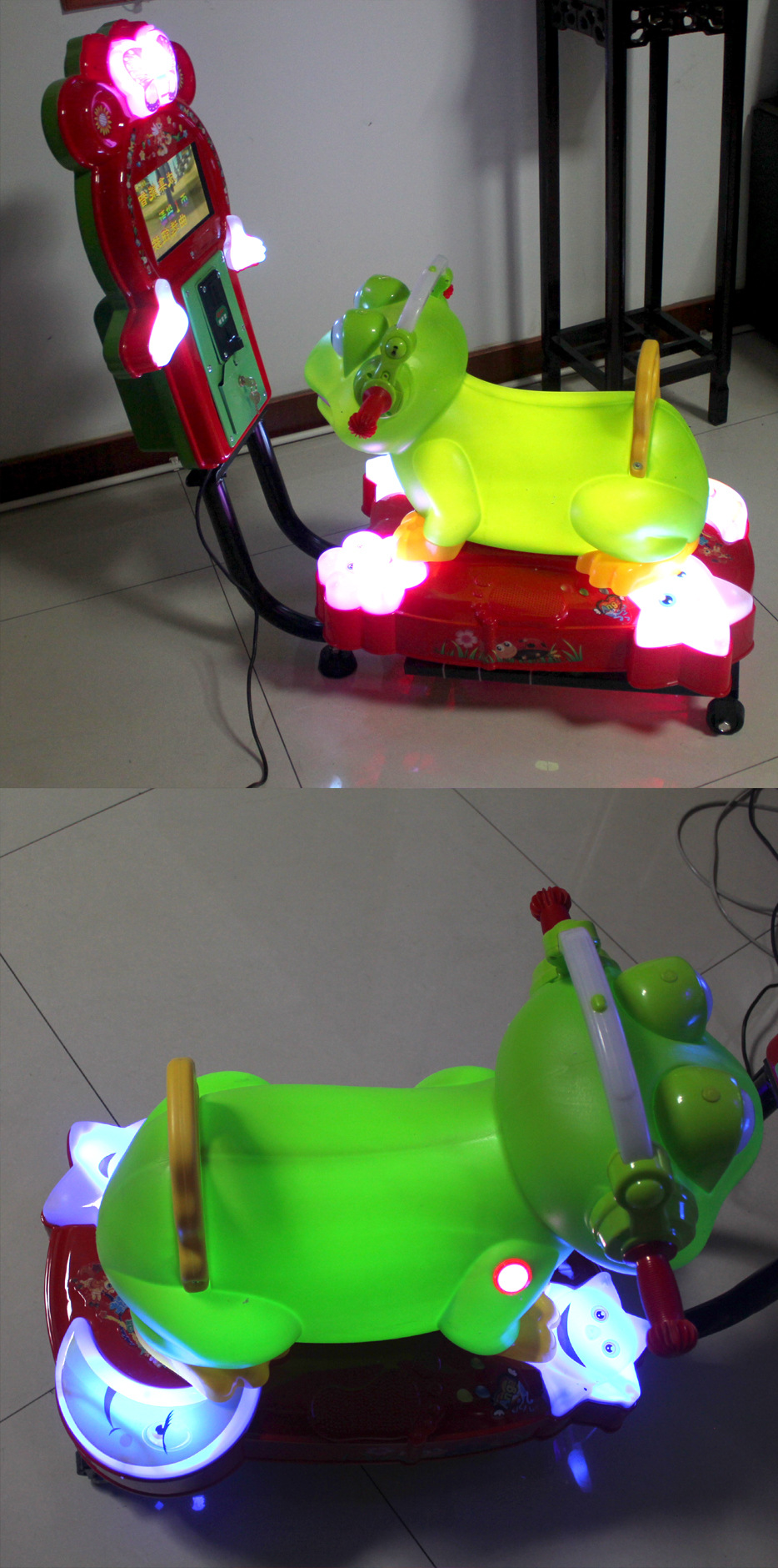 2018新款儿童电动投币3d迷你小马mp5摇摇车视频mp5青蛙公鸡摇摆机