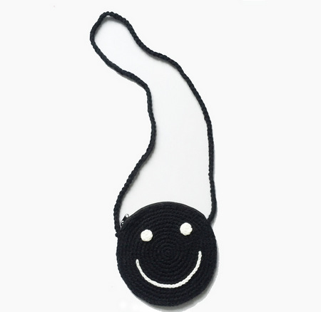 瑜妹妹同款斜挎笑脸表情包纯手钩编织迷你笑脸包包儿童小零钱包