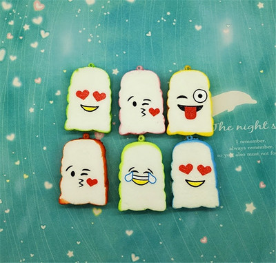 pu仿真5cm彩色可爱小表情吐司片squishy面包蛋糕食玩手机挂件
