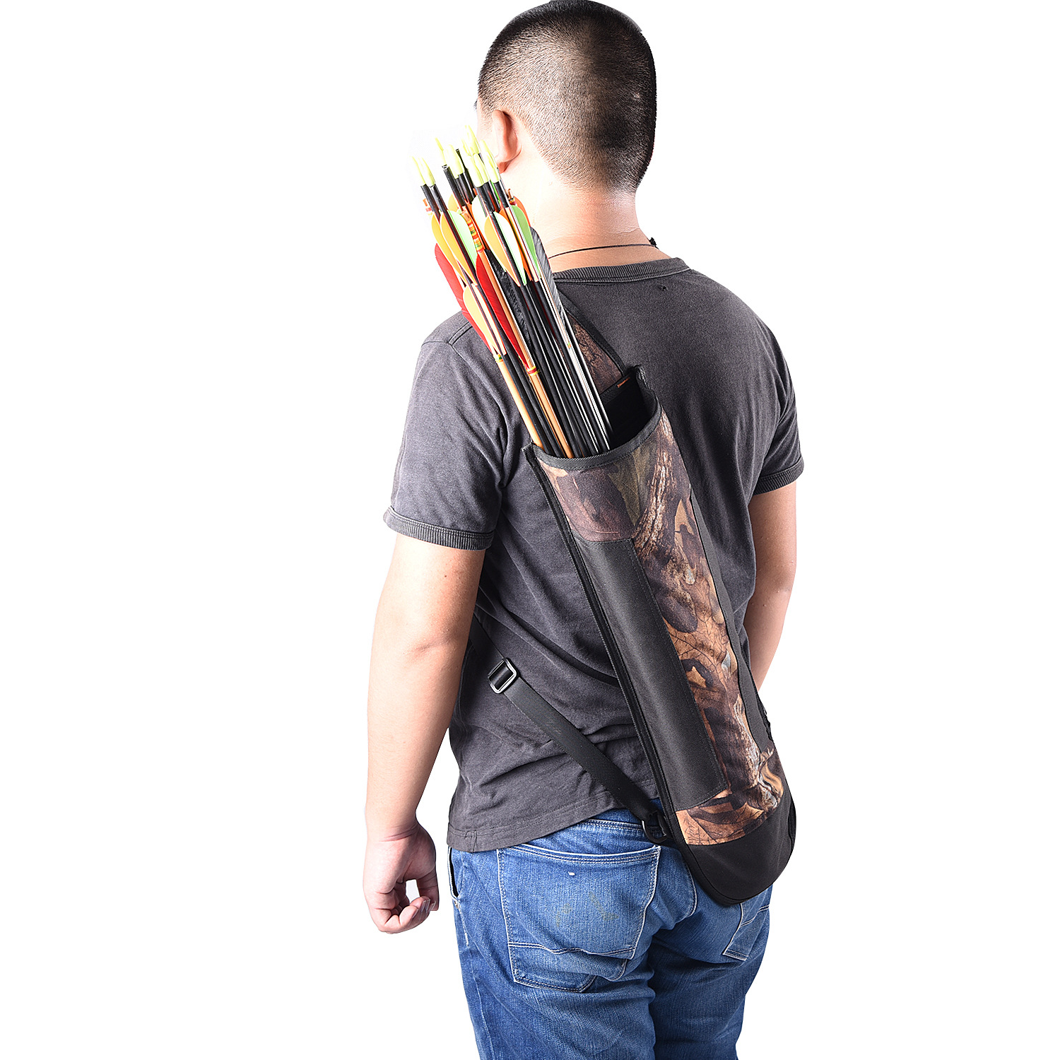 跨境专供 迷彩斜背箭壶箭袋大容量双肩弓箭袋箭筒包 圈绒软箭囊袋