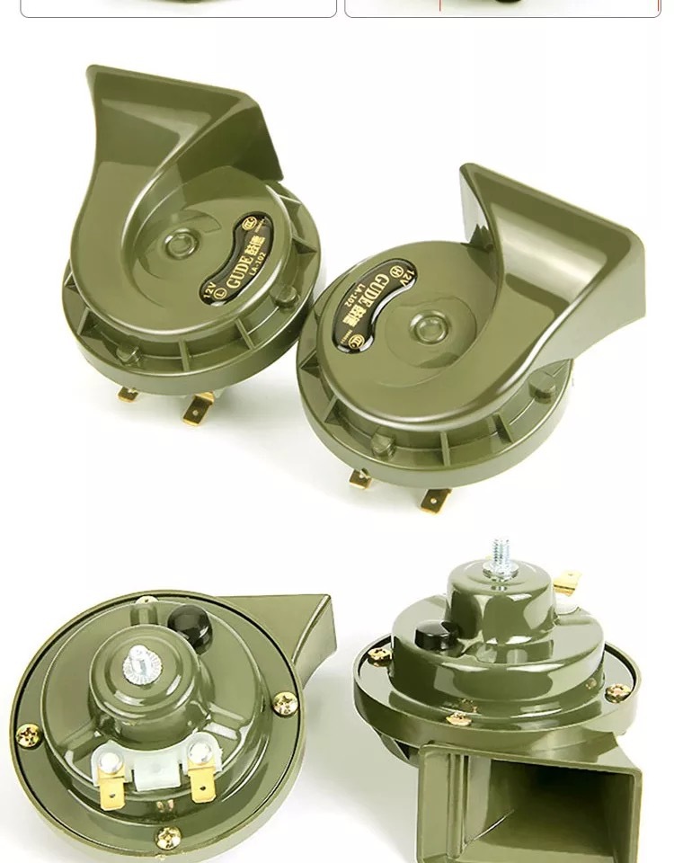 一手货源供应双音蜗牛喇叭 防水型蜗牛喇叭 军绿色高低音鸣笛喇叭