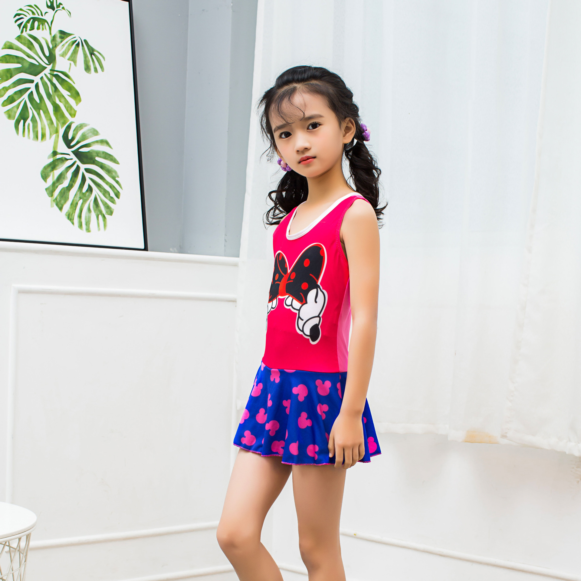 2018新款卡通印花儿童泳衣 女童宝宝比基尼连体温泉泳衣 银1852