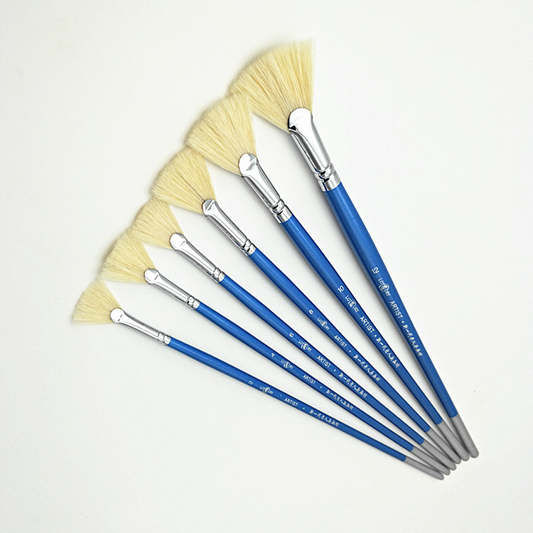 扇形水粉笔 老人头水煮猪鬃毛画笔珠光蓝杆 量大从优画笔单双号