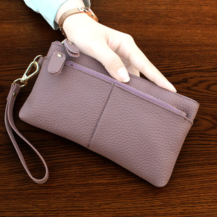 2018新款 头层牛皮大象纹双拉链手拿包女士真皮零钱包 手包手机包