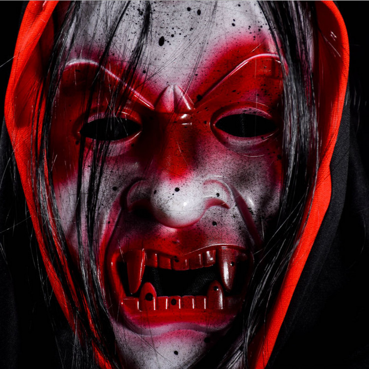 恐怖鬼脸面具 新款万圣节装扮面罩 搞怪带发吸血鬼面具男女万圣节