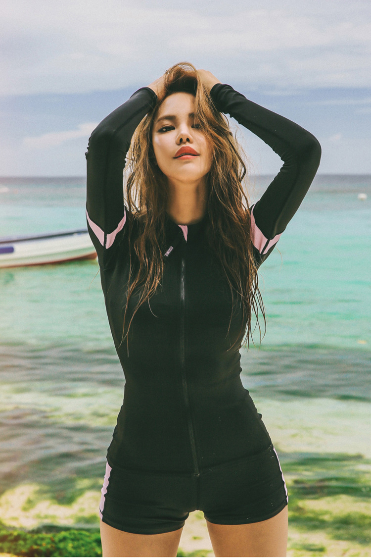 泳衣韩国防晒长袖高腰游泳衣女分体平角显瘦遮肚运动钢托聚拢泳装