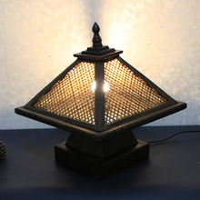 泰国工艺品实木装饰台灯创意复古床头灯竹编工艺品灯现代简约