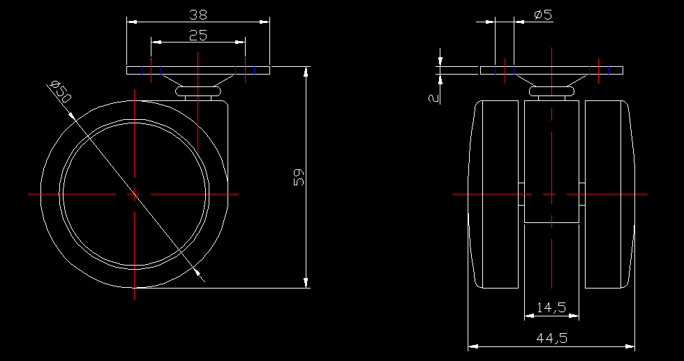 【厂家直销】50mm无盖包胶家具万向轮配38*38平板,过欧盟rohs