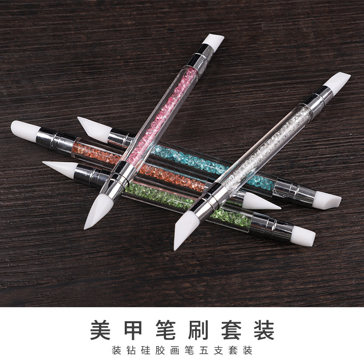 Strict Selection Nail Drill Rod Silicone Pen Nail Brush Set Double-Headed Apply Magic Mirror Effect Powder Stickers Press Stick Carved Glue Mixing