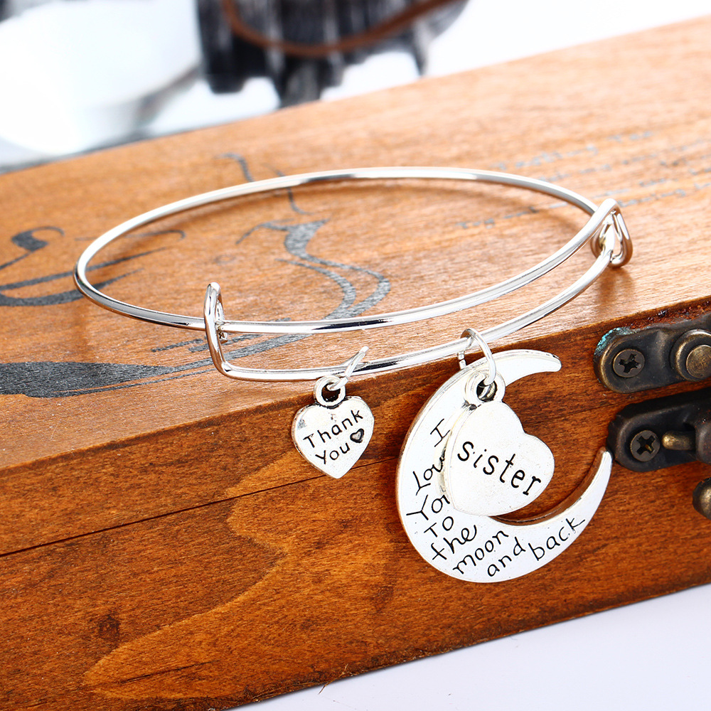 欧美热销 mom dad sister 妈妈爸爸家庭月亮可调节手镯手环