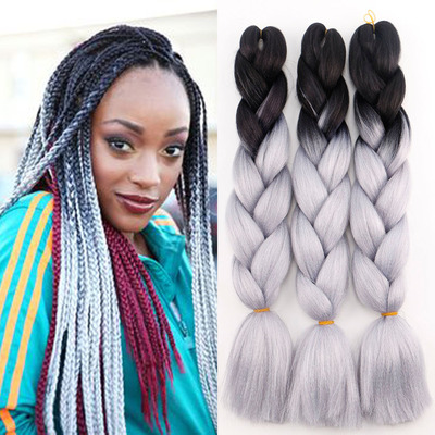 非洲彩色化纤大辫子假发cosplay 厂家批发外贸欧美脏辫渐变奶奶灰