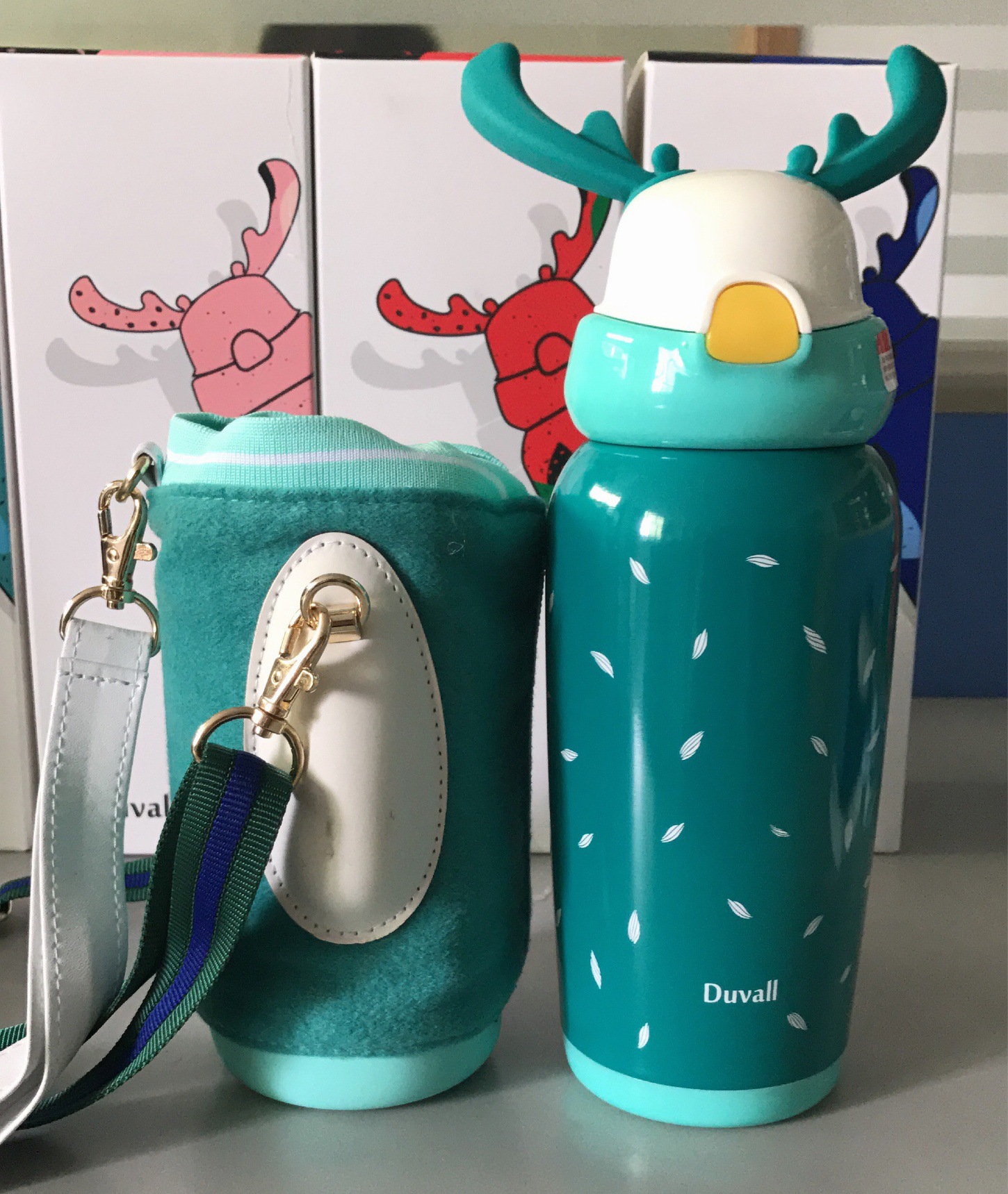 duvall杜瓦尔鹿角杯316不锈钢儿童吸管便携式保温杯
