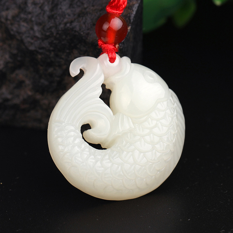 和田玉鲤鱼吊坠 白玉年年有余挂件男女款项坠