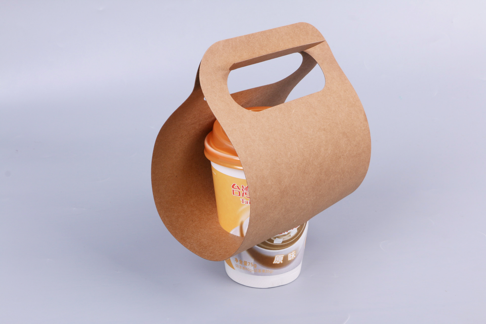 定制奶茶咖啡再生环保牛皮纸袋 一次性饮料单双孔手提杯托打包袋