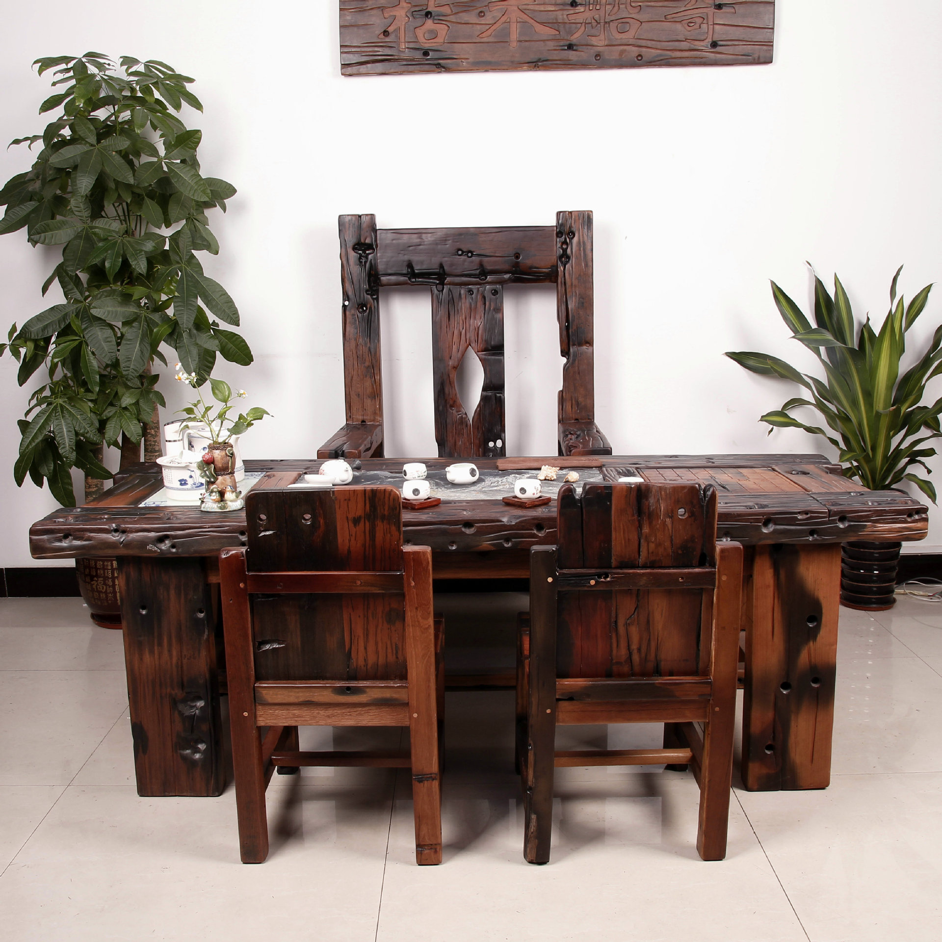 老船木茶桌椅组合中式古典实木功夫茶台茶几船木家具厂家**