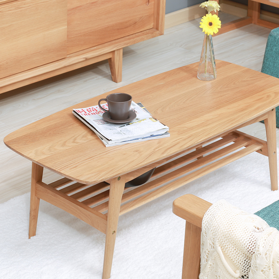 北欧实木茶几白橡木茶桌现代简约日式客厅小户型双层酒店咖啡桌子
