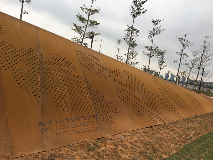 丰众耐候钢 东莞横沥体育公园锈档土文化墙案例 宝钢耐候钢考登钢