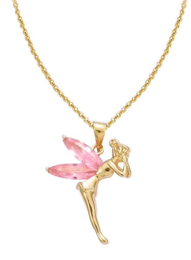 法国18k包金首饰 小仙女花仙子粉色锆石可爱吊坠项坠女 包金吊坠