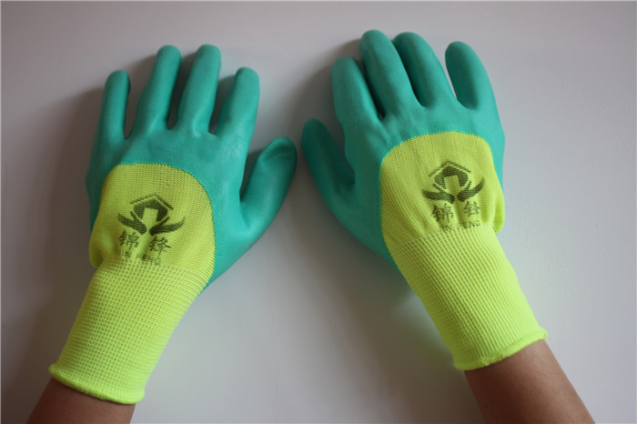 荧光绿8号男士透气王手套劳保防护手套耐磨浸胶劳保手套