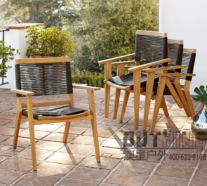 供应实木框架特色管藤编织舒适户外沙滩泳池躺椅 扶手靠背可调节沙滩