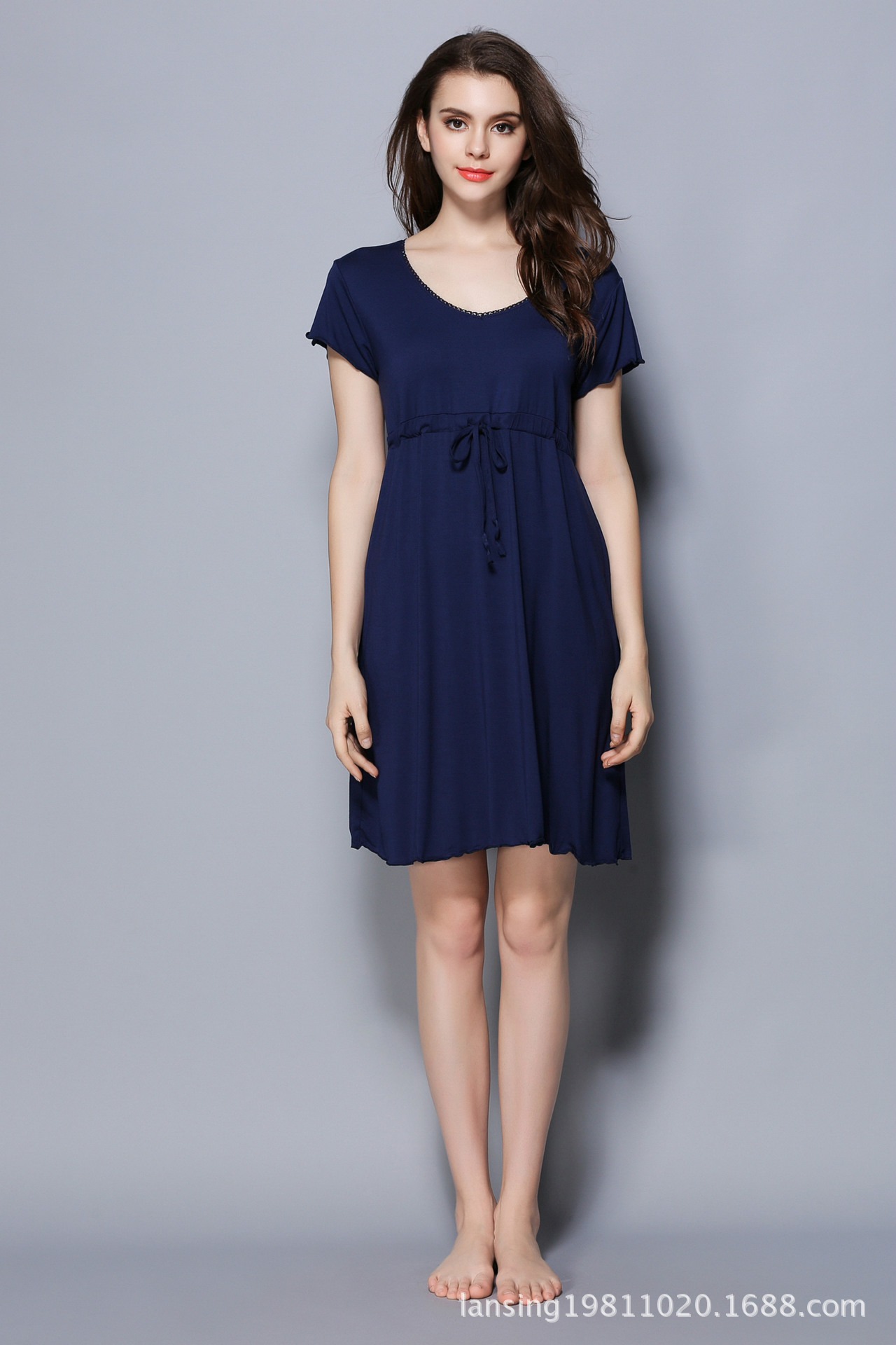 跨境新款夏季大码莫代尔睡裙短袖女性感睡衣加大码连衣裙全棉睡衣