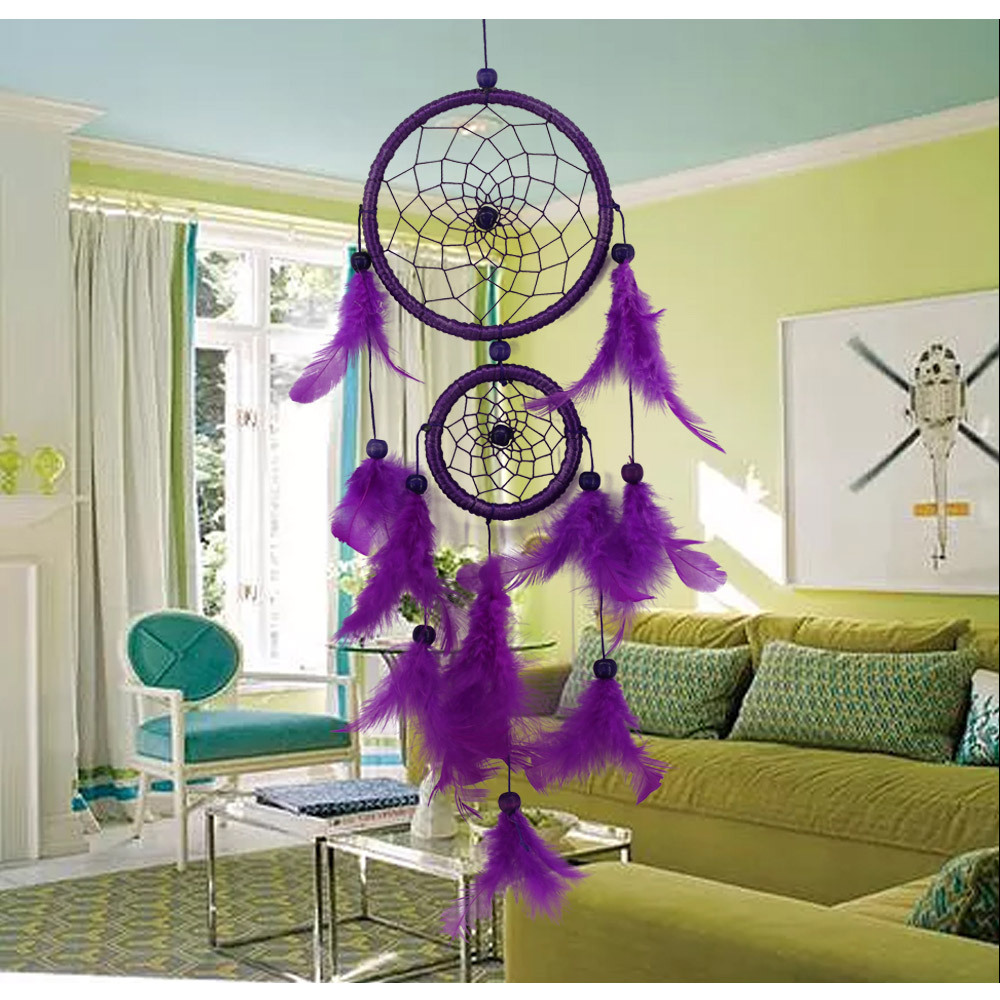 ms6080e婚庆装饰羽毛捕梦网饰品紫色双环捕梦网车载家居壁饰壁挂