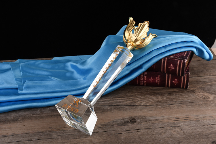 金属紫荆花奖杯定做紫荆花纪念品定制水晶纪念金属合金奖杯