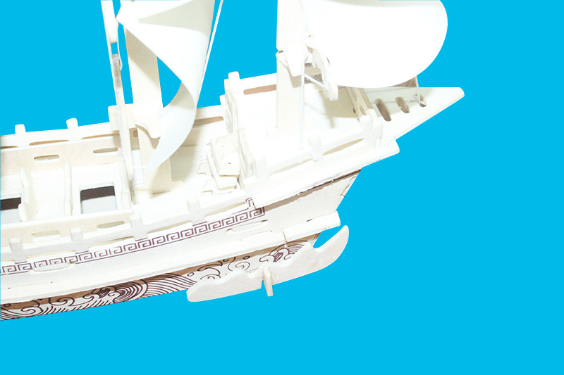 diy手工制作儿童智力玩具立体拼图木质丝绸商船模型木制积木