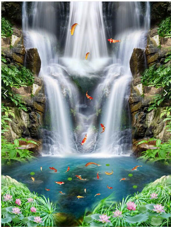 3d地贴高清溪流水荷花风景画地板地贴防水地板贴3d地贴