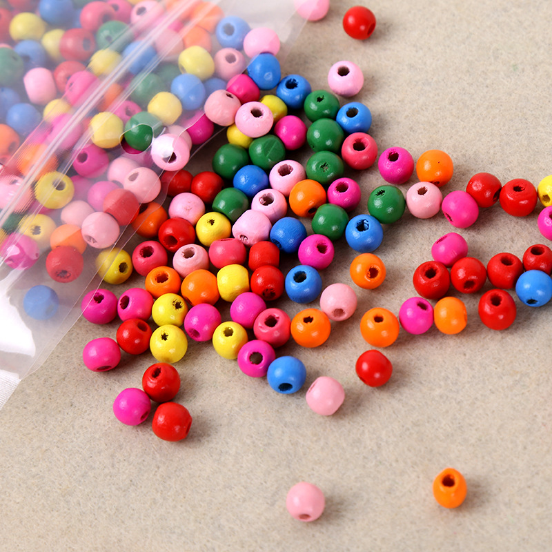 儿童饰品配件串珠 彩色木质珠子幼儿园益智手工diy混色圆木珠制作