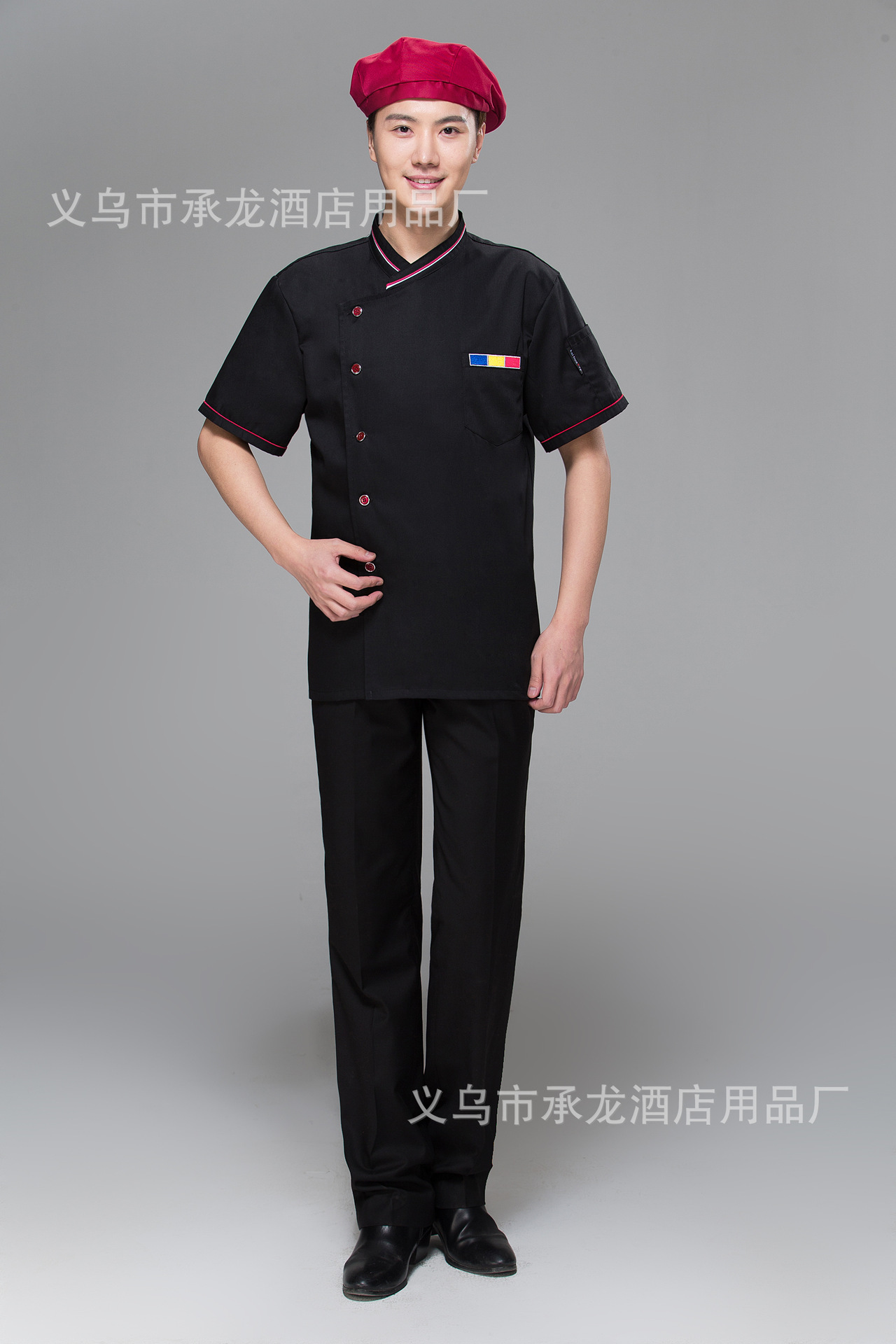 酒店厨房厨师工作裤子黑色条纹厨师裤餐饮饭店工装制服男裤批发