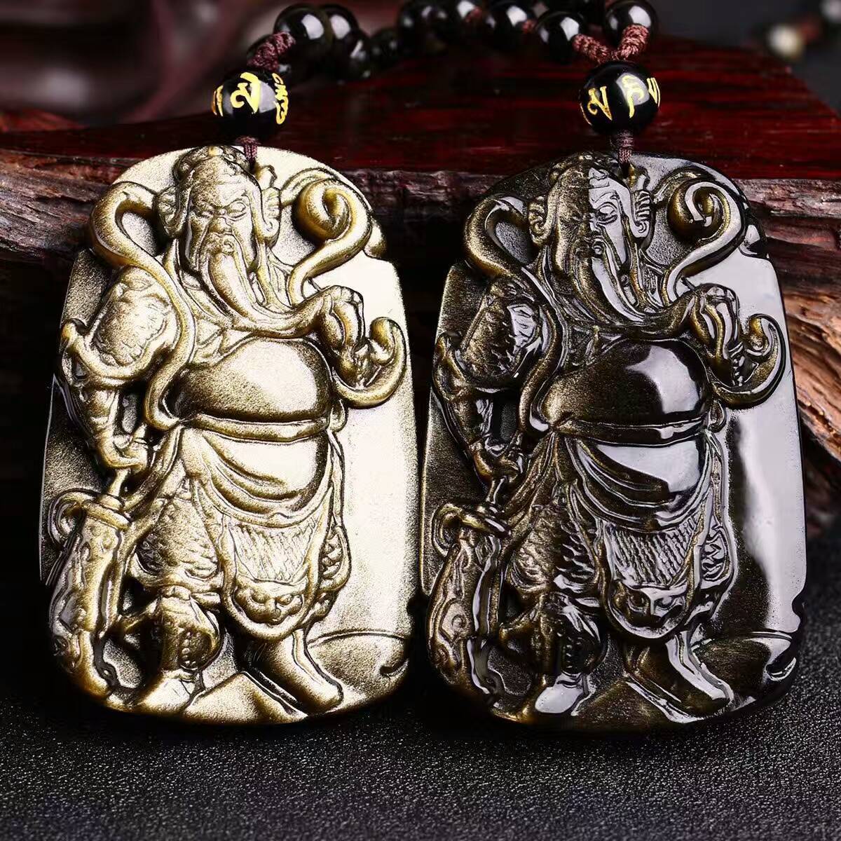 东海节高水晶天然金曜石长圆牌关公吊坠男女款项坠项链批发-阿里巴巴