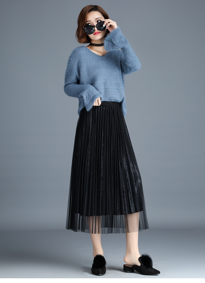 金丝绒百褶裙2018秋冬女韩版风琴褶网纱半身裙子中长款复古a字裙