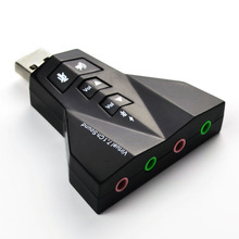 USB7.1飞机声卡免驱 电脑外置K歌声卡 双耳机双麦克风 按键3D声卡