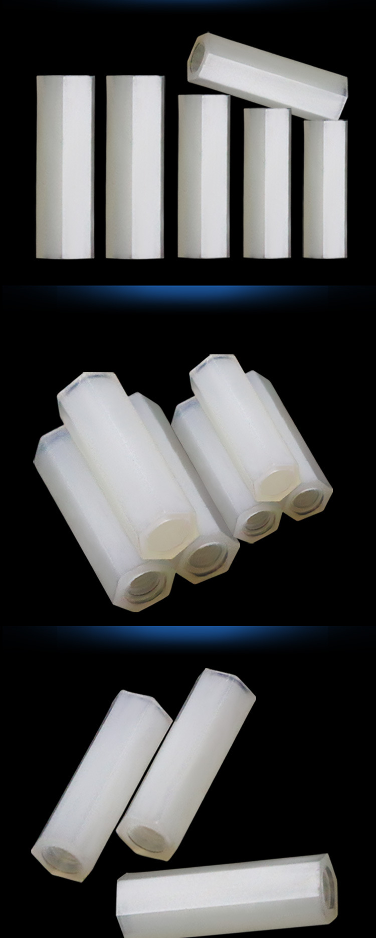 厂家直销白色六角尼龙柱 双通 隔离柱塑料 双通支撑柱m2-m3