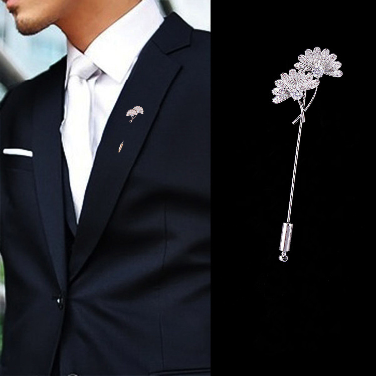 微镶锆石时尚银杏叶一字胸针 男女高档水晶插针式胸花别针2110