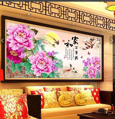 钻石画新款家和万事兴国色天香客厅装饰厂家直销一件代发