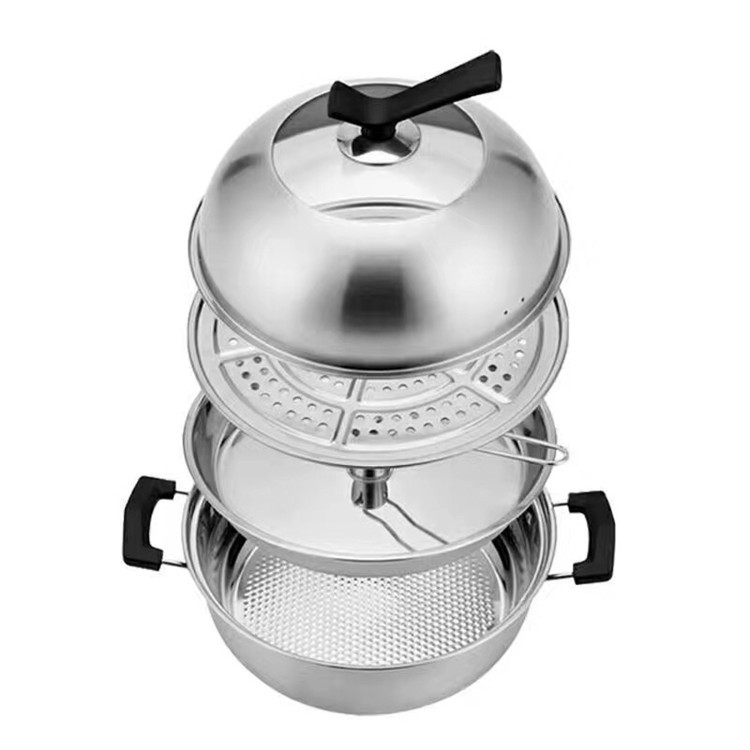 新款欧式不锈钢多功能蒸汽火锅 复底多用蒸锅海鲜锅 大火锅汤锅