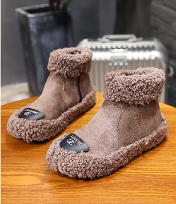 2018秋季新款女鞋胶粘鞋内增高人造长毛绒2018年秋季侧拉