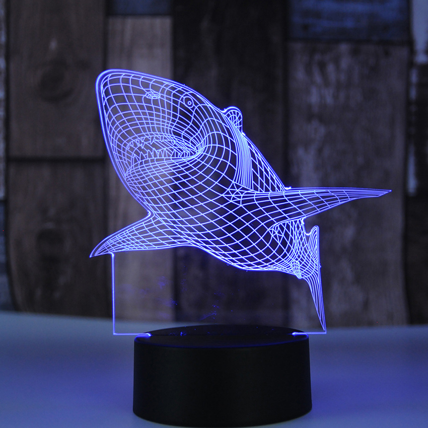 鲨鱼3d小夜灯 水晶灯led小夜灯 触摸台灯 装饰台灯 卡通3d创意
