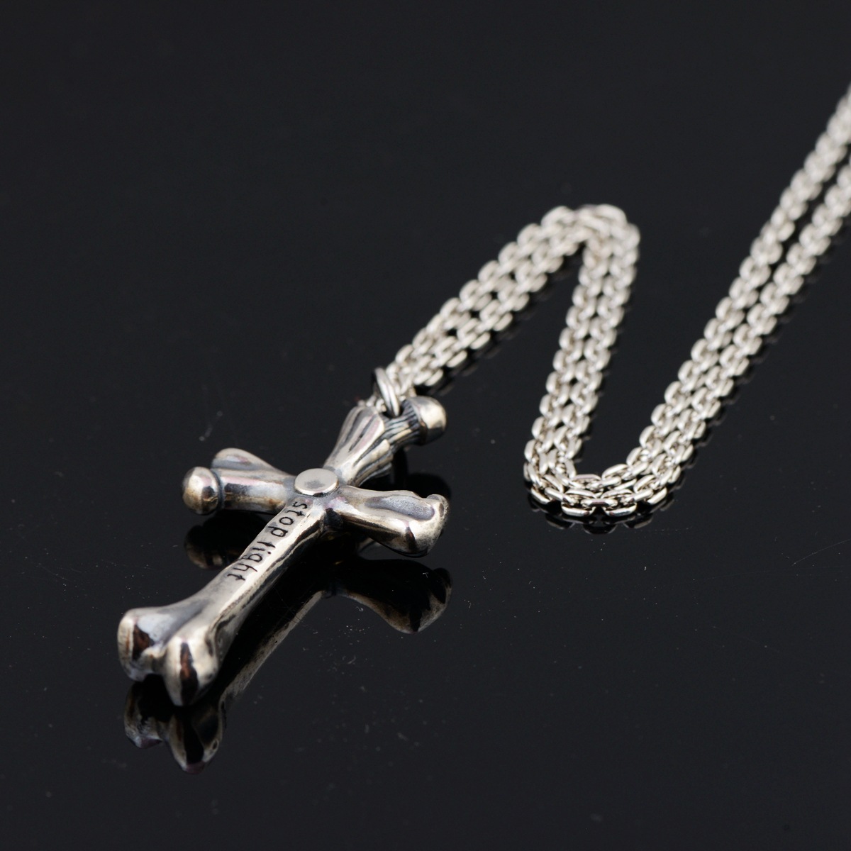 金鹿王 s925银复古泰银工艺项链坠 十字架骷髅骨头造型银吊坠批发